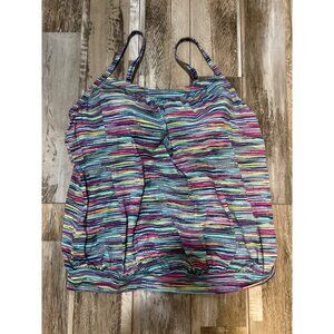 Lands' End Womens Chlorine Resistant Blouson Tankini Top Deep Sea Navy/spaced